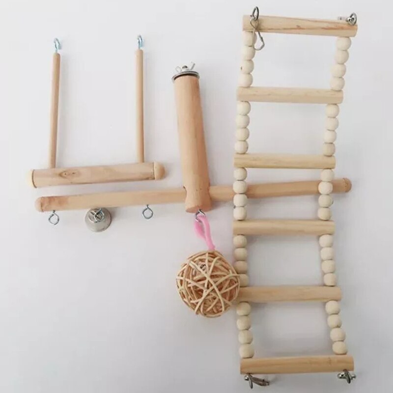 qiuqiu Bird Perches Nest Speelstandaard, fitnessstudio/papegaai, interactieve speelplaats, vogelbaars, platform, stand, swing brug, houten klimladders