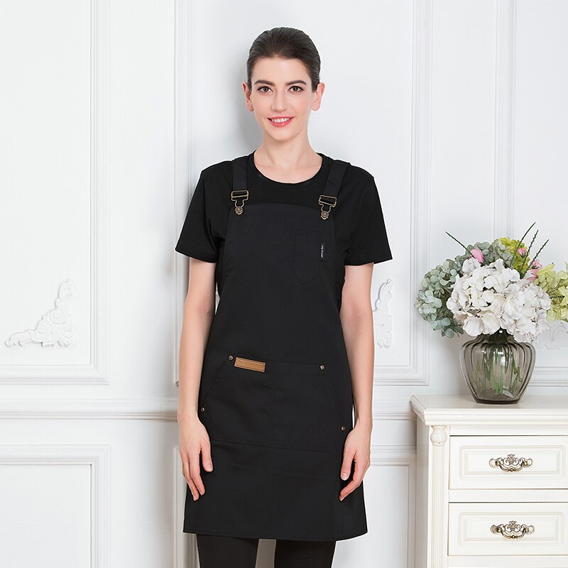 Men Women Adjustable Chef Apron Hotel BBQ Cafe Catering Food Service Restaurant Uniform Bakery Waiter Kitchen Work Apron: Black