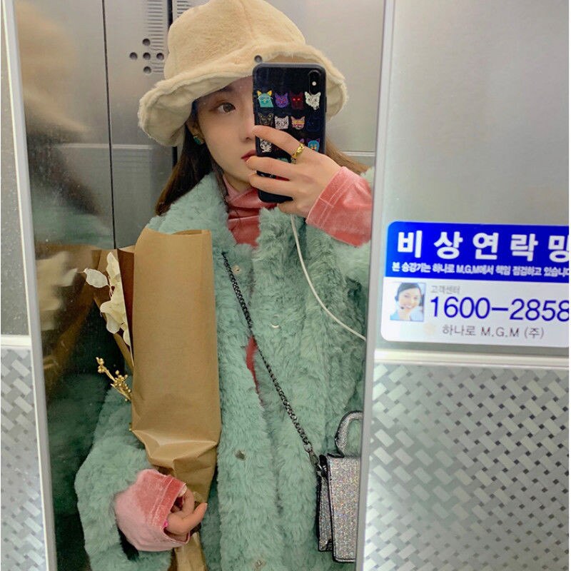 Casual Streetwear Leopard Print Faux Lamb Wool Coats Autumn Winter Loose Hip Hop Oversize Thicken Warm Jacket Women Outerwear: Green / S 40-45KG
