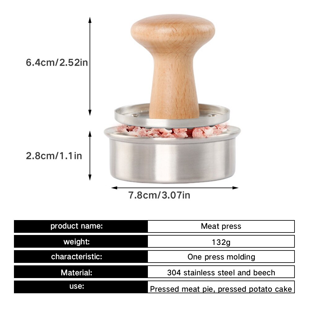 Hamburger maker med håndtag aftagelig rustfri rustfrit stål rund burger press holdbar ergonomisk kød maker skimmel