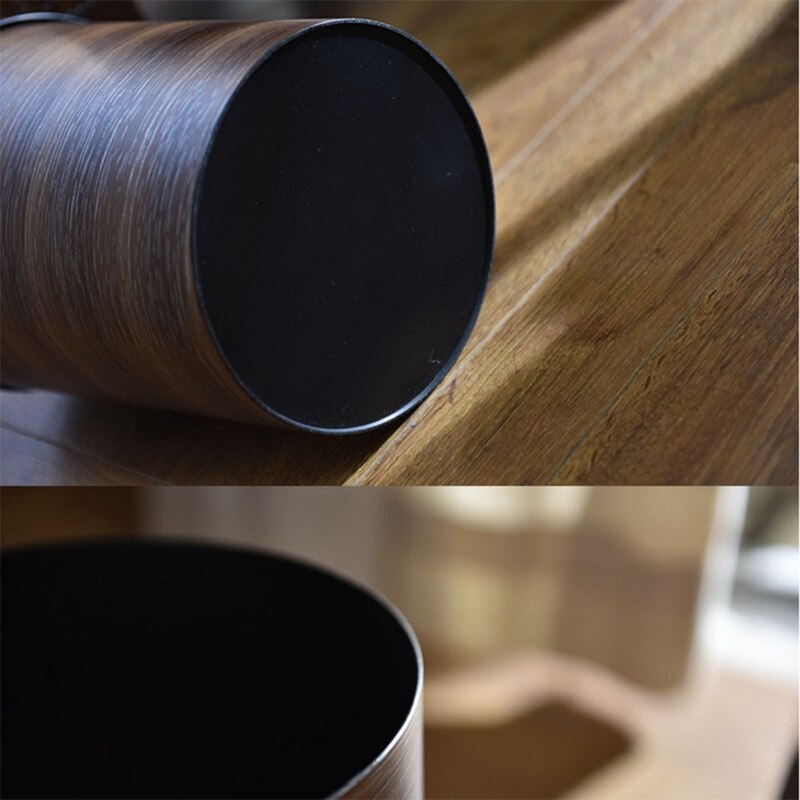 Living Room Dustbin Look Like Wood Plastic Circular Trash Can Office Hotel