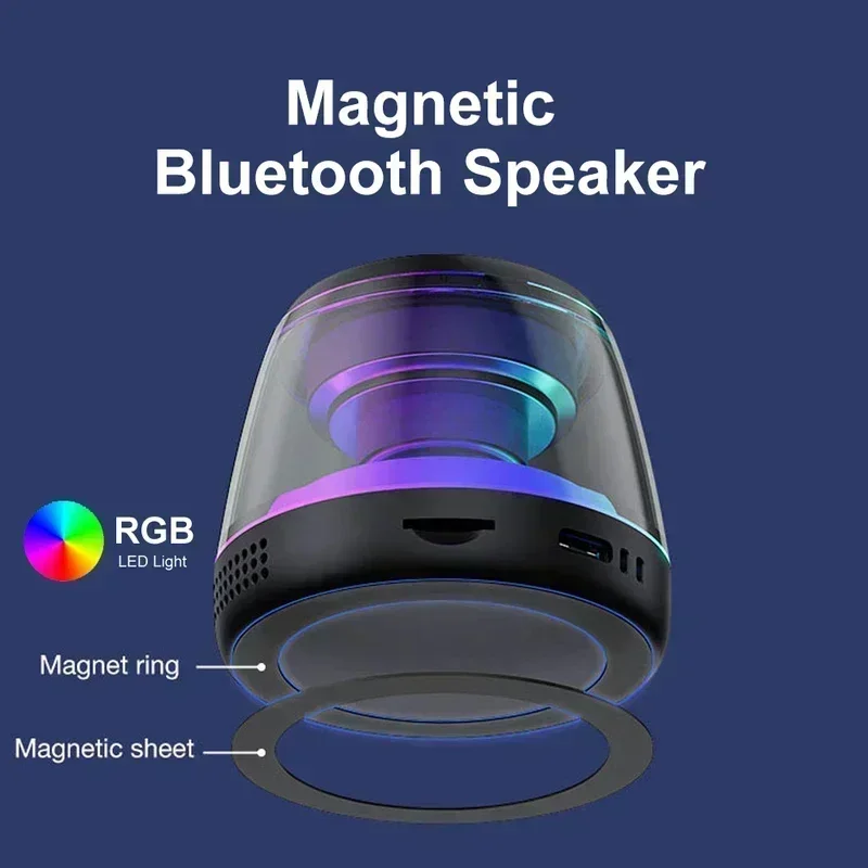 Altavoz Bluetooth magnético RGB, Mini altavoz portátil, soporte magnético para teléfono, caja de sonido inalámbrica, torre de altavoz Bluetooth