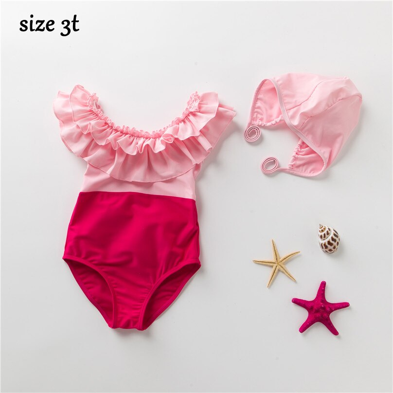 Yndige små piger badetøj sommer dobbelt lotusblade prinsesse badedragt småbørn baby strand tøj 2-6 år: Størrelse 3t