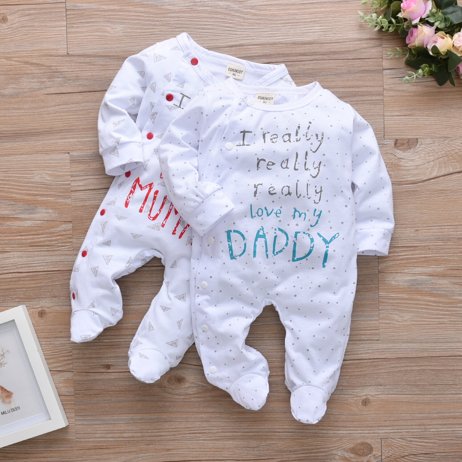 Pasgeboren Kleding Baby Boy Meisje Romper Katoen Schattige Brief Ik Echt Liefde Mijn Papa/Mama Lange Mouw Jumpsuit Baby kleding Pyjama