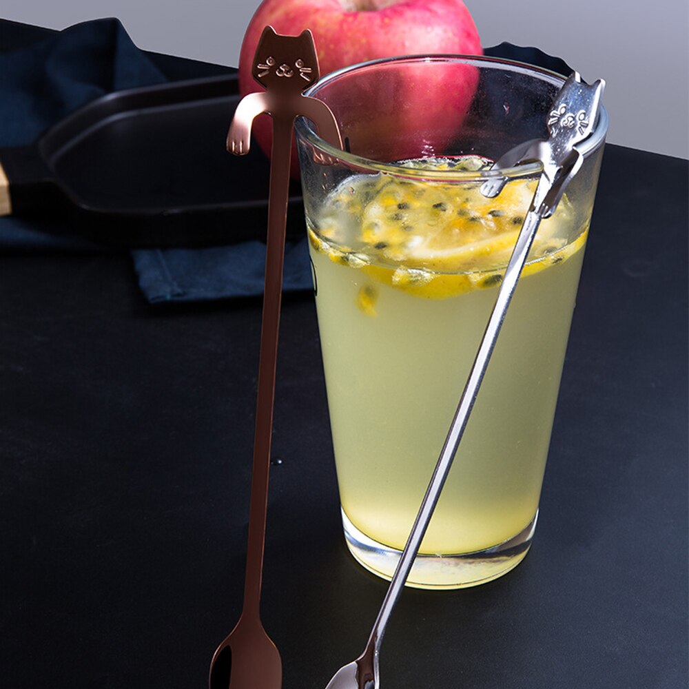 Coffee Spoon Mini 304 Stainless Steel Cartoon Cat Spoon Long Handle Flatware Coffee Drinking Tools Kitchen Gadget