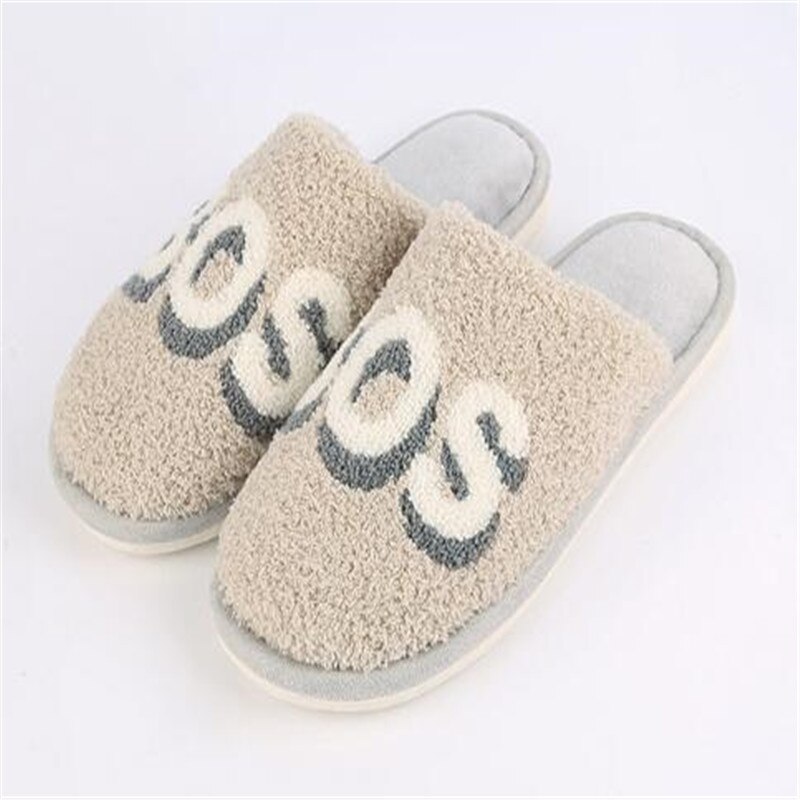 Coolsa mænds vinter brev bomuld hjemmesko casual grå plys hjemmesko herre pels slides mandlige lodne flip flops hus varme sko