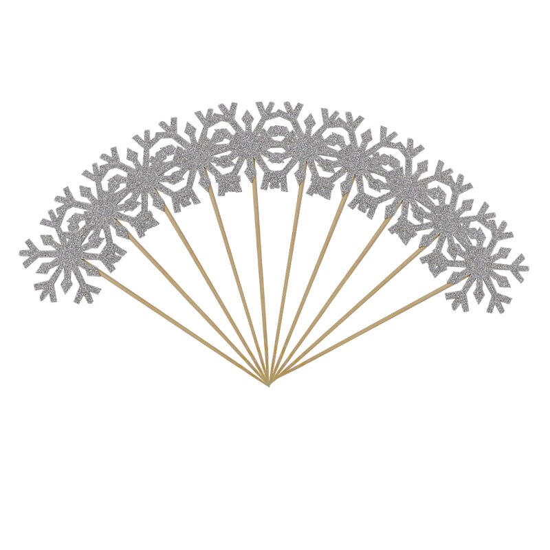 50 stuks sneeuwvlok cupcake toppers taartvlaggetjes voor kerstversiering, bruiloft, verjaardag, babyshower benodigdheden: S11