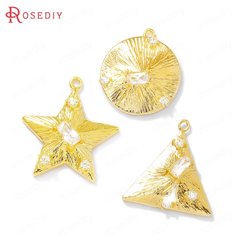 (39206)4Stck 24K Gold Farbe Durcheinander und Zirkon Runde Reize Anhänger Schmuck Machen Diy Liefert Erkenntnisse Zubehör