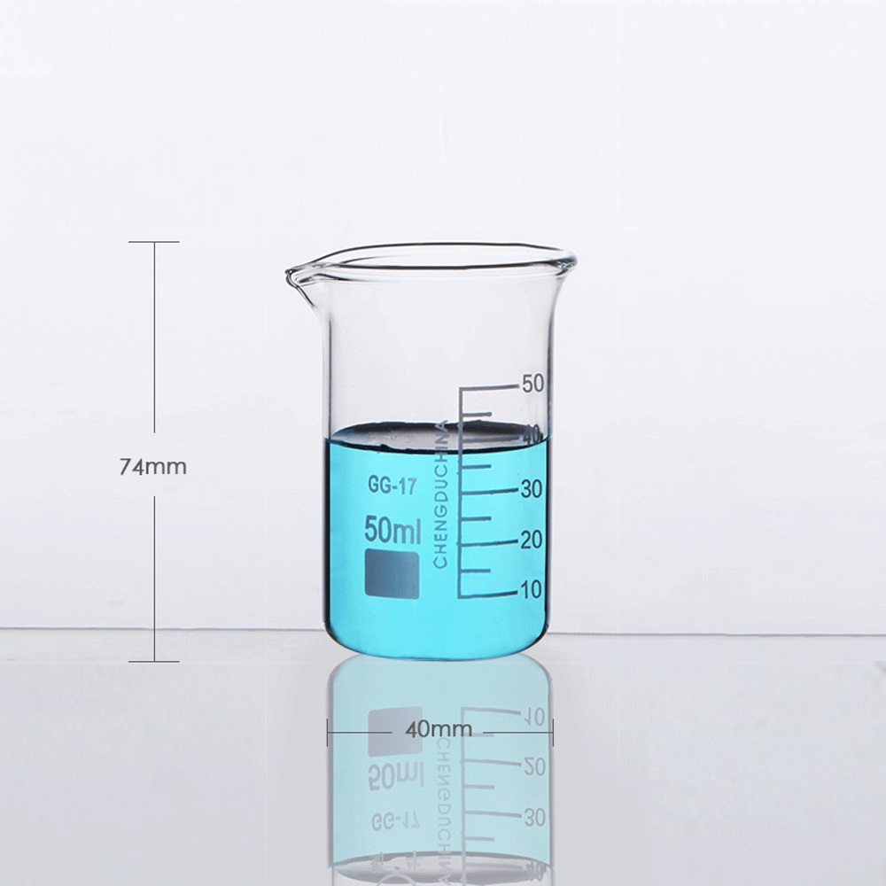 Laboratorium Bekerglas Tall Vorm Glas Maatbeker Afgestudeerd Hoge Borosilicaatglas Maatbeker 50 ml