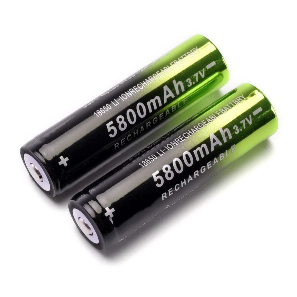 2 piles li-ion rechargeables, 18650, 3.7 V, 5800 MAH avec chargeur intelligent, lampe frontale, lampe frontale, 2 piles