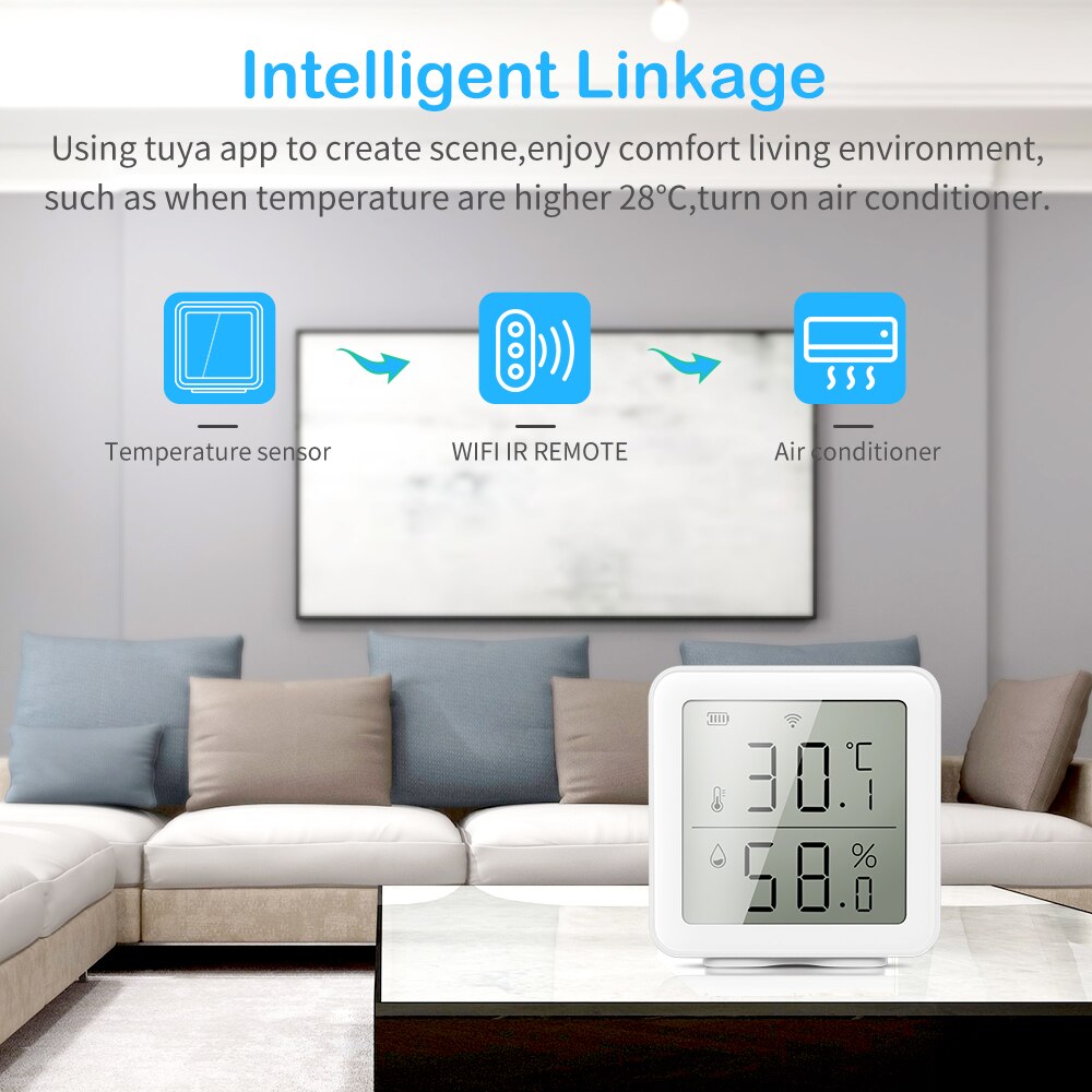 Tuya wifi temperatur- og fugtighedssensor indendørs hygrometer termometer med lcd-skærm understøtter alexa google assistent