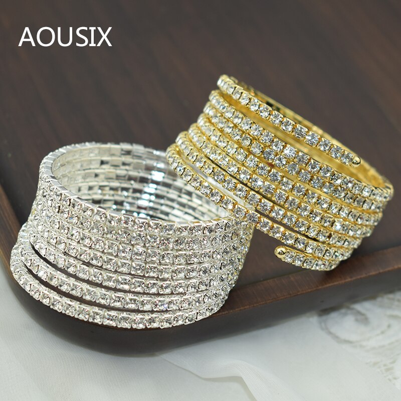 Braccialetto di cristallo classico di lusso con strass pieno bracciale tondo da ragazza bracciale in cristallo bracciale da sposa multistrato