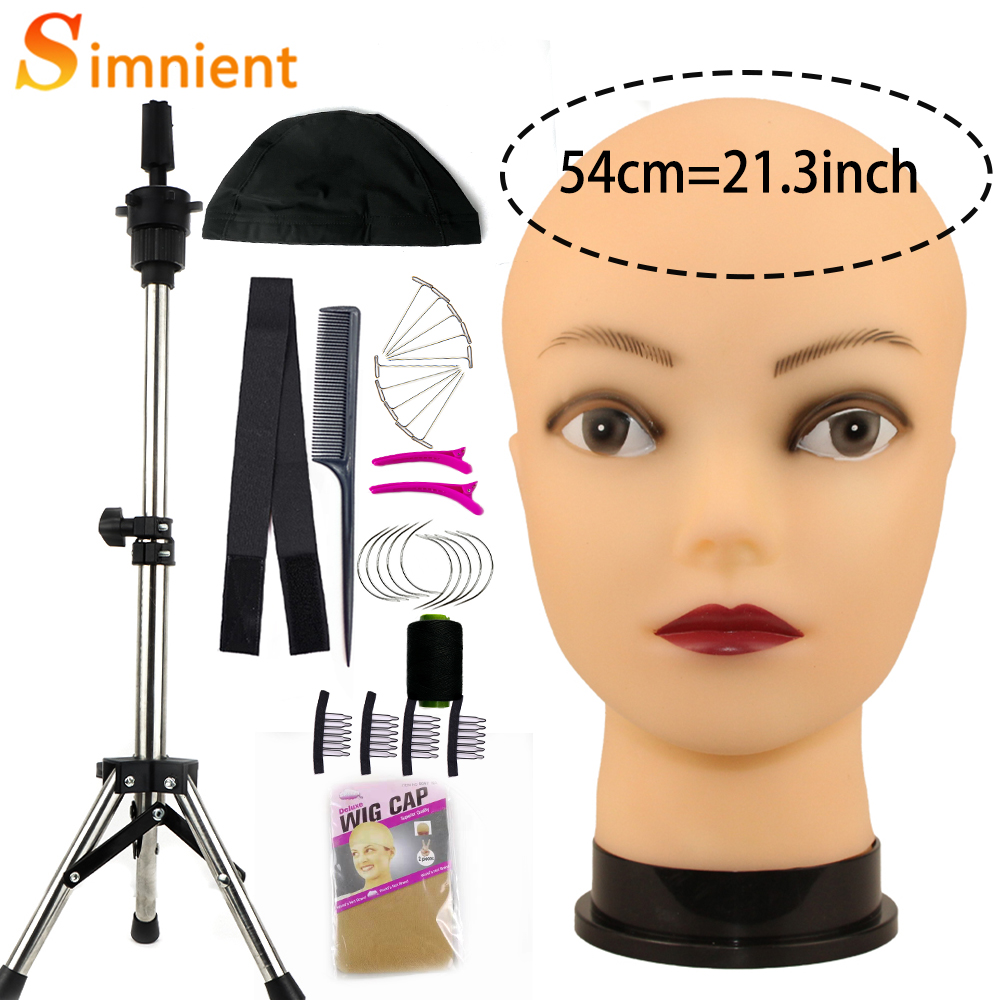 Cabeza de maniquí con trípode para hacer peluca, sombrero, gafas, máscara, exhibición, cosmetología, cabeza de maniquí para práctica de maquillaje, Kit de instalación de peluca: Beige