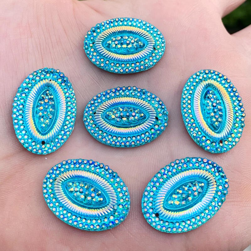 20 Uds. De diamantes de imitación de resina Ovalada para manualidades, accesorios de joyería, 18x25mm, AB, HE45: E455