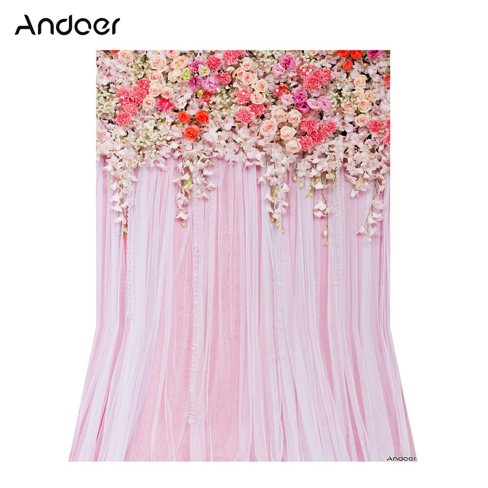 Andoer Photography Backdrop - 1.5x2.1m/5x7ft - Rose/Cherry/White Blooming Flower Wall - Digital Printed Polyester: Light Blue