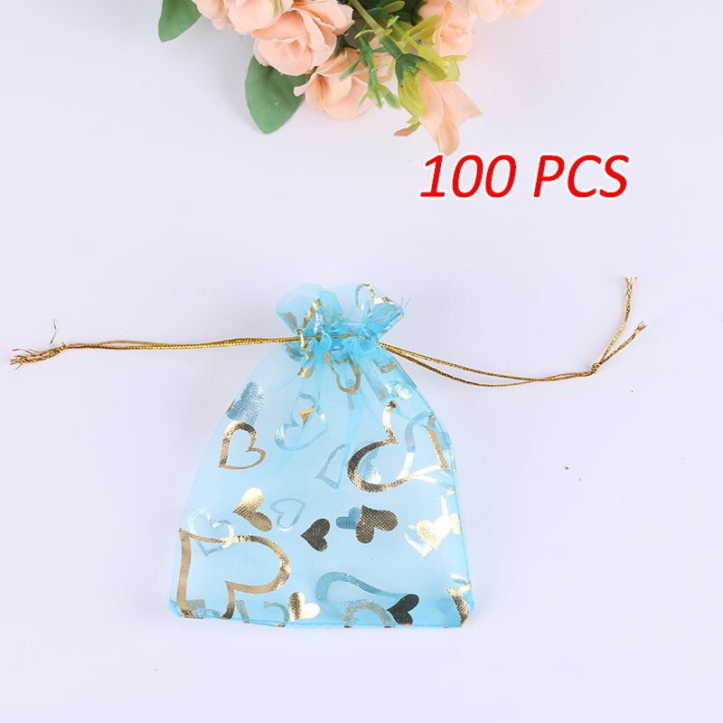 100 sztuk/partia 10*13CM organzy prezent torba na biżuterię wielobarwność sznurek woreczki na wesele boże narodzenie cukierki biżuteria pakowania: niebieski