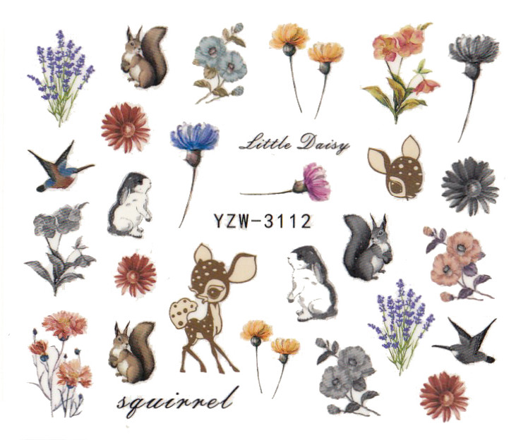 1 pieza de calcomanías para uñas, pegatinas de transferencia de agua, flores románticas, rosas, marcas de agua, deslizador, decoración de uñas, manicura: YZW3112