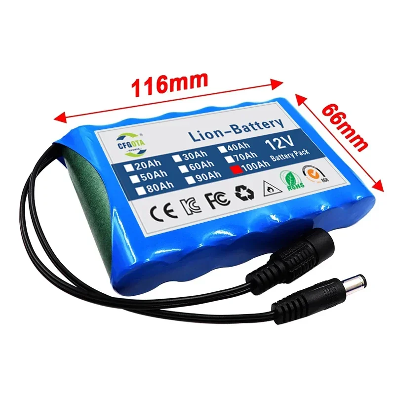 Portable 3S2P 12V 100000mah Rechargeable Li-Ion Battery, For LED Lamp Light Backup Powe Etc+ Charger