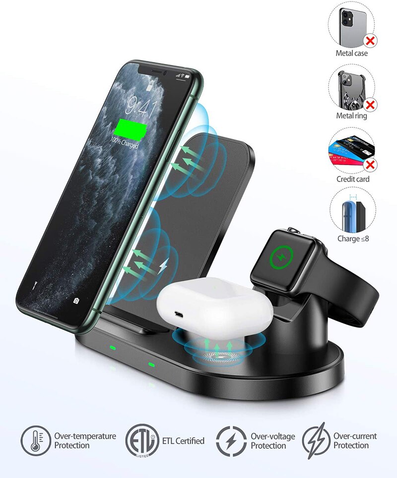 3 in 1 kabellos Ladegerät Stehen 15W Schnelle Ladung Dock Für Airpods IPhone 12/11 Profi/11 Profi Max/XS Max/XR/X/8 Plus/Samsung/LG