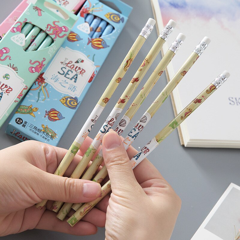 12 PCS Pencil Set Wood Pencils Kids Drawing Pencil Set Animal Print Pencils for Kids school office writing Lead Sketch
