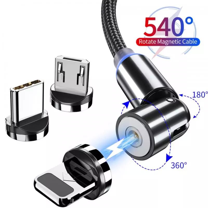Cable magnético giratorio de 360 grados, Cable de carga USB tipo C, cargador magnético de carga rápida, Cable micromagnético giratorio de 540 grados