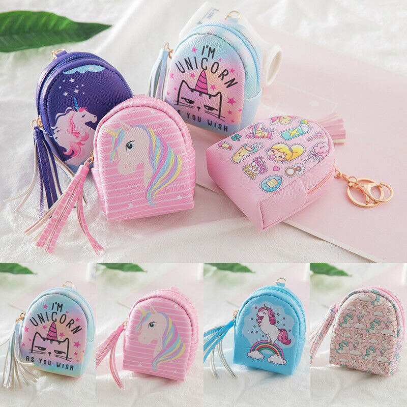 Monedero bonito para mujeres y niñas, monedero para tarjetas, bolsa de llaves, Mini bolso para chicas, estampado de dibujos animados de unicornio