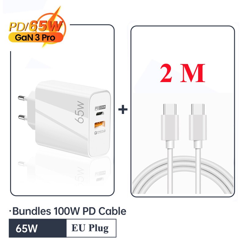 65 W Usb C Lader Pd Usb Power Met Gan Tech Qc Snelle Oplader Voor Macbook Pro Air Dell Xps oppervlak Laptops Iphone 13 Pro Max