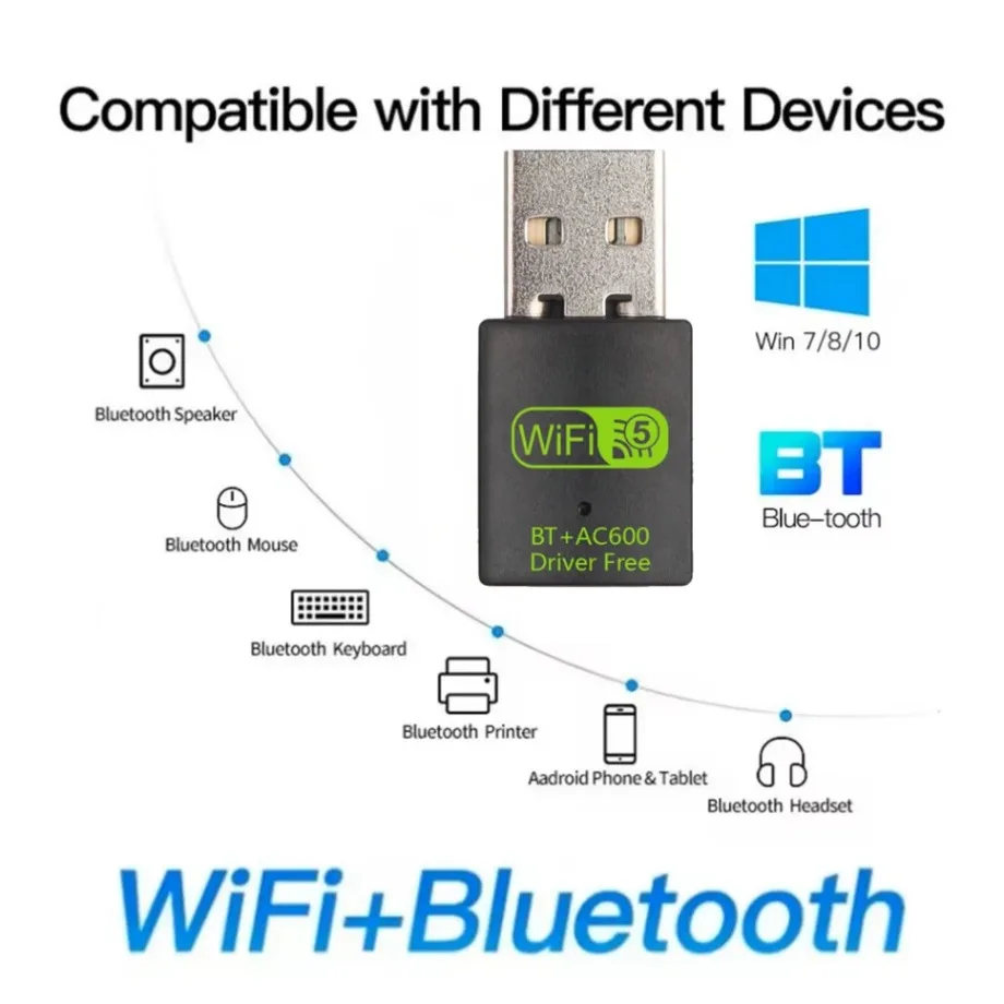 USB WiFi Bluetooth 5.0 600mbps Dual Band Adapter 2.4G 5GHZ USB WiFi5 Network wireless WLAN Network Dongle Free controller dongle
