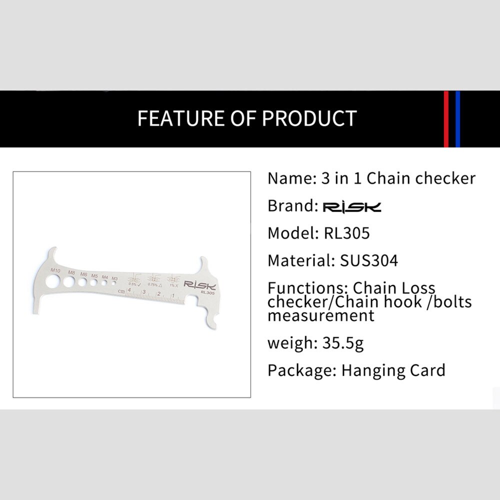 RISK Exact Bicycle Chain Checker Tools 3 in 1 Chain Hook Bolt Measurement MTB Road Bike Chain Wear Indicator For 8 9 10 11 Speed