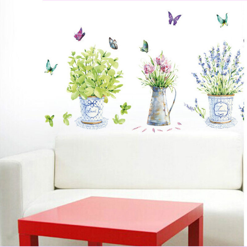 Diy wallstickers hjemmeinnredning potte blomsterpotte sommerfugl kjøkken vindu glass baderomsdekaler vanntett