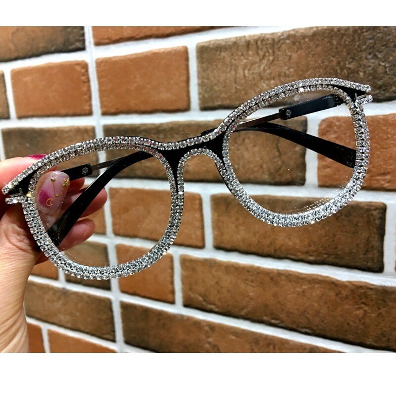 Strass Weitsichtig Lesebrille Frauen Klar Runde Anti Blau Licht Rezept Computer Brille Dioptrien 0 bis + 6,0