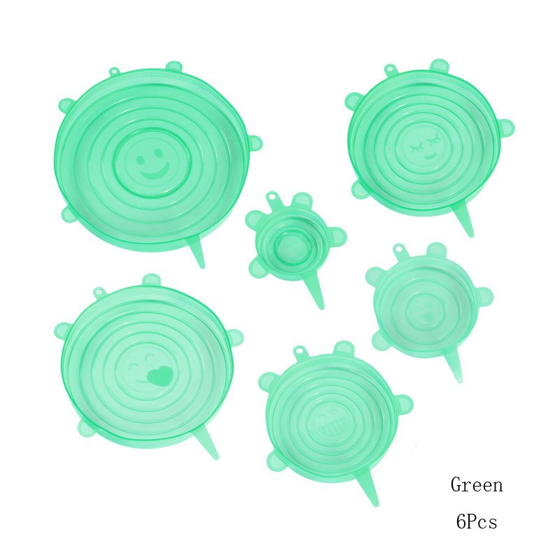 6/12Pcs Cookware Lid Bowl Microwave-cover Food-Silicone-Cover Stretch Food Fresh Cover Kitchen Accessories Plastic Wrap: 6pcs Green