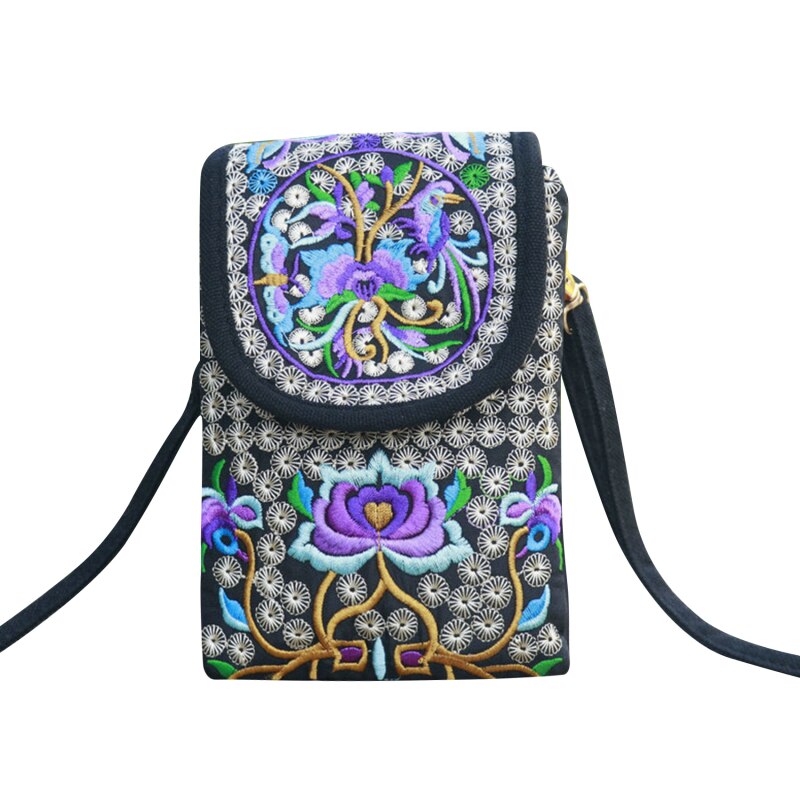 Damen-handytasche, umhängetasche, schultertasche, geldbörse, handtasche, beutel, ethno-stil, bestickte tasche, klapptasche aus Segeltuch, retro-stil: Typ 6