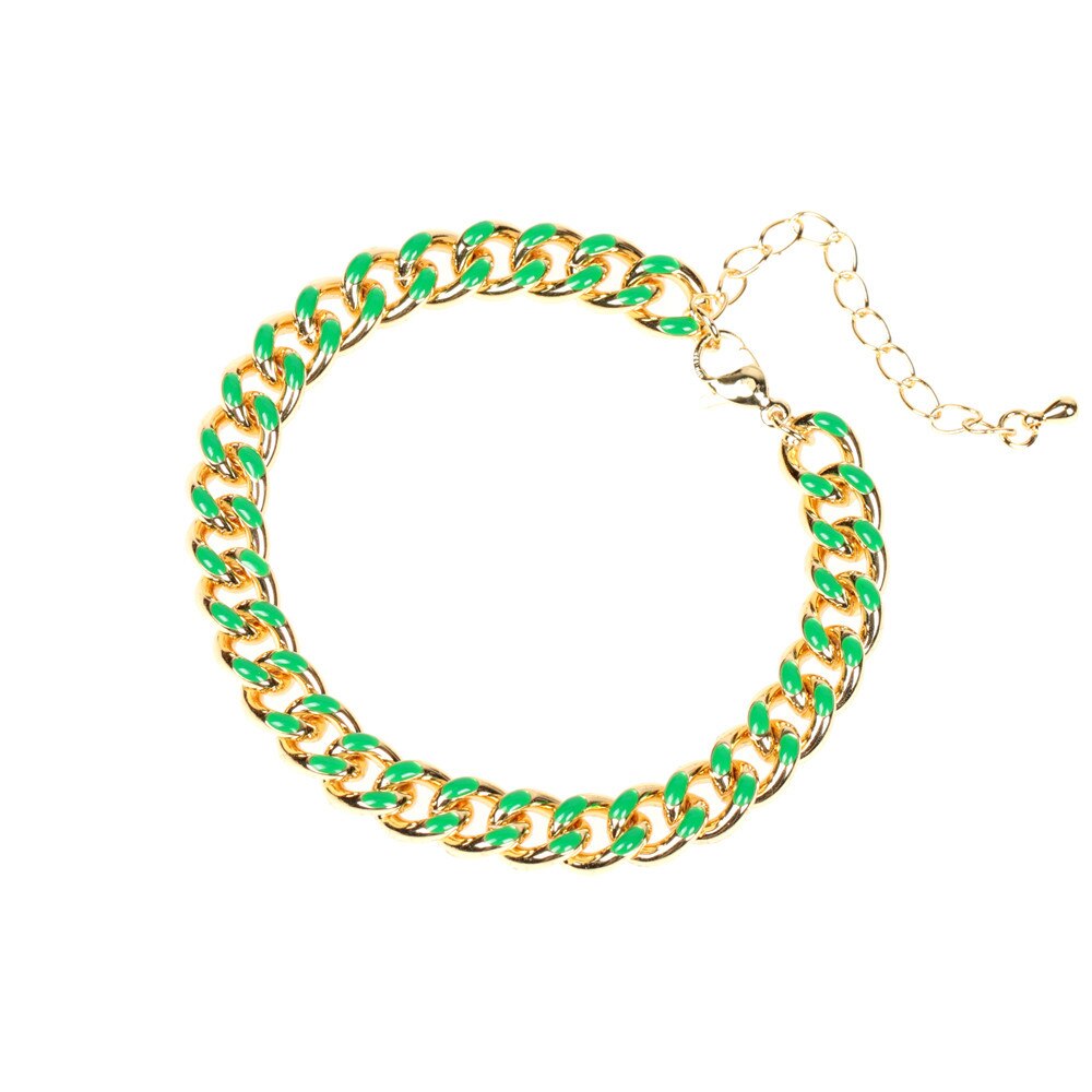 Hip hop Dripping oil vintage yellow bracelets Women men blue Punk Cuban Link Chain bracelets Jewelry Christmas: green