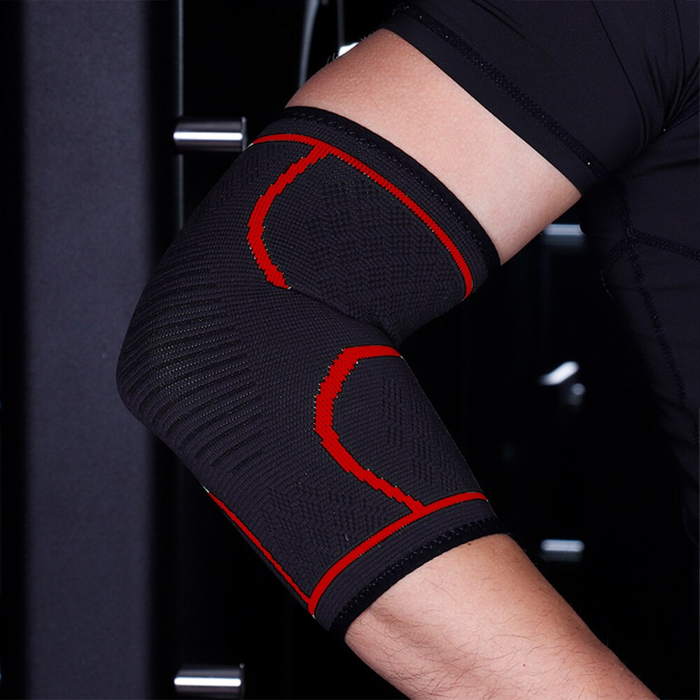 1 stuk elleboogondersteuning elastische gym elleboogbescherming absorbeert zweet sport basketbal arm mouw elleboogbrace buitensporten fietsen: Rood / M