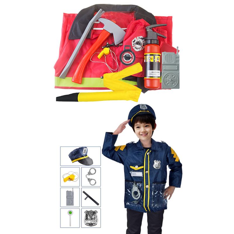 Kids Cosplay Kostuum Carrière Firefighter Politieagenten Pretend Play Halloween Outfit 23GD