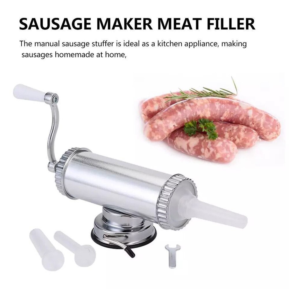 2LBS Sausage Stuffer Manual Maker Filler Meat Grinder Aluminum Alloy With Suction Base Home Nozzle Food Processor Kitchen