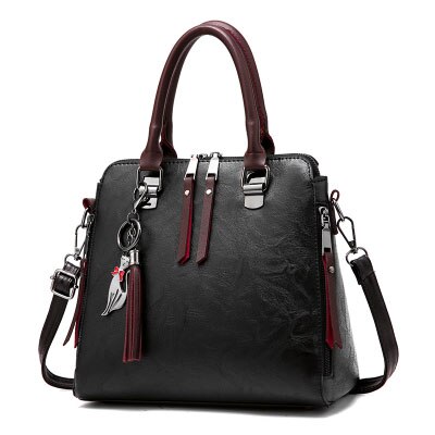 Kvinder håndtasker luksus pu læder kvinde håndtaske berømte mærke sac top-håndtag kvindelige skulder crossbody taske sammensat taske: Sort