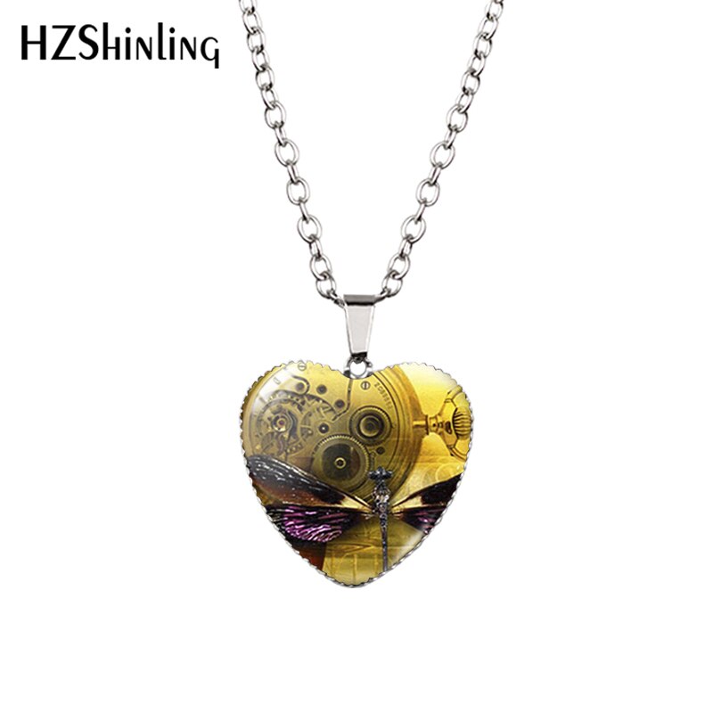 Steampunk libélula corazón collar púrpura libélula colgante de corazón joyas Murano cristal corazón collar HZ3