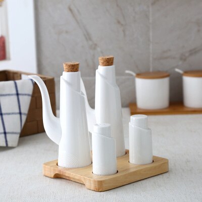 Keramisk saltpeppar oljeflaska uppsättning japansk stil porslin oliv soja kryddor hem olja vinäger flaskor kök matlagningsverktyg: 1 uppsättning 4