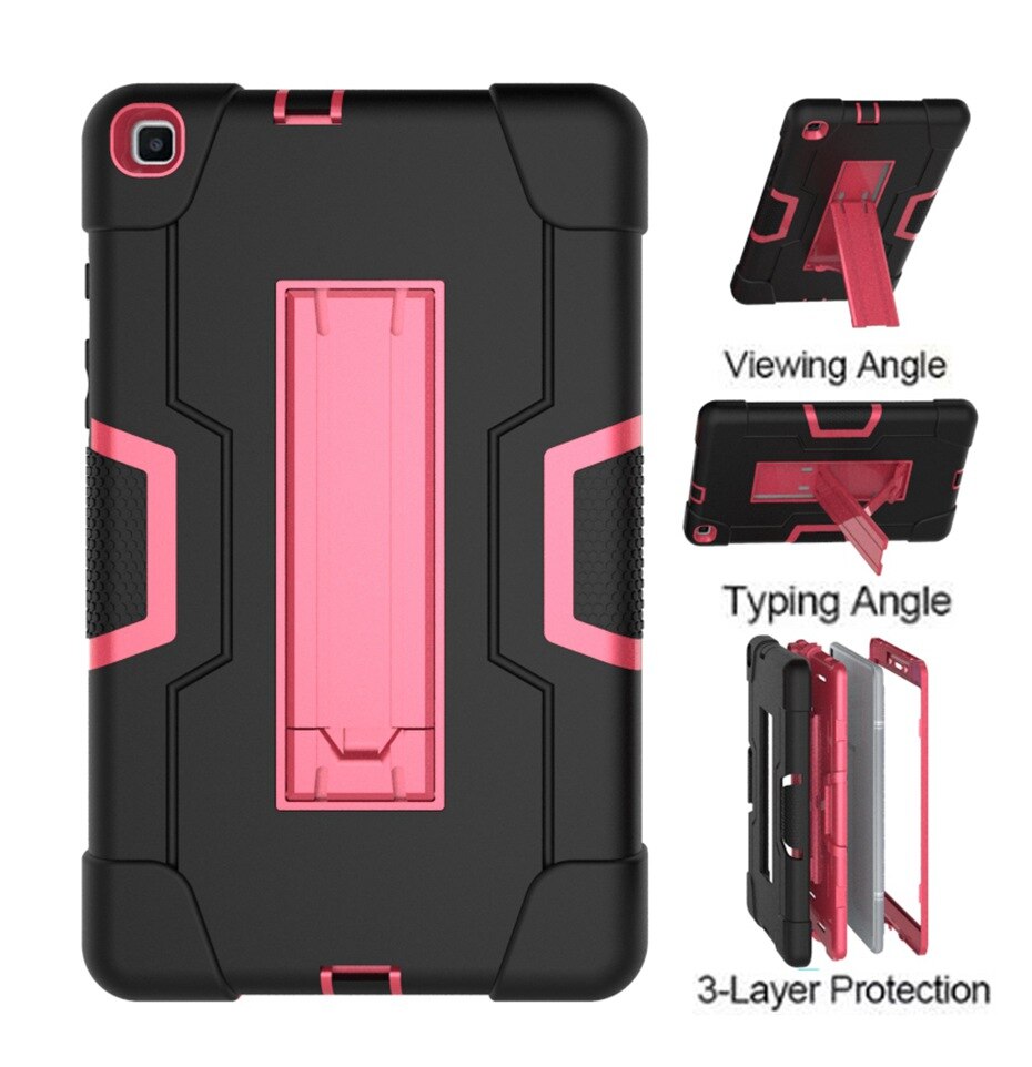Dla Samsung SM-T290 case 8.0 "calowy T290 T295 krzemu odporny na wstrząsy tablet stojak Capa pokrywa dla Samsung Galaxy Tab A 8.0(2019)SM-T290: Black and rose