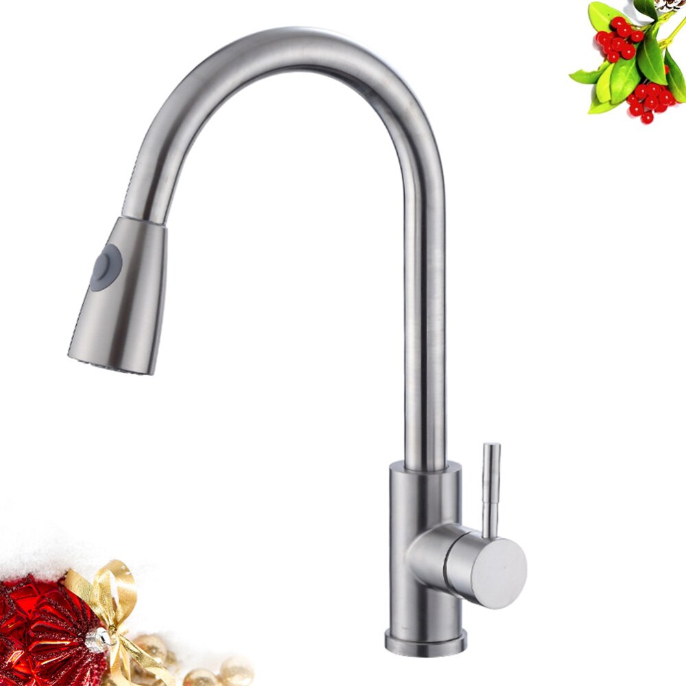 304 Stainless Steel Kichen Bathroom And Cold Tap Pulling Type Faucet Stretch Adjustable Faucet (with 2pcs 60cm Soft Tube Sil