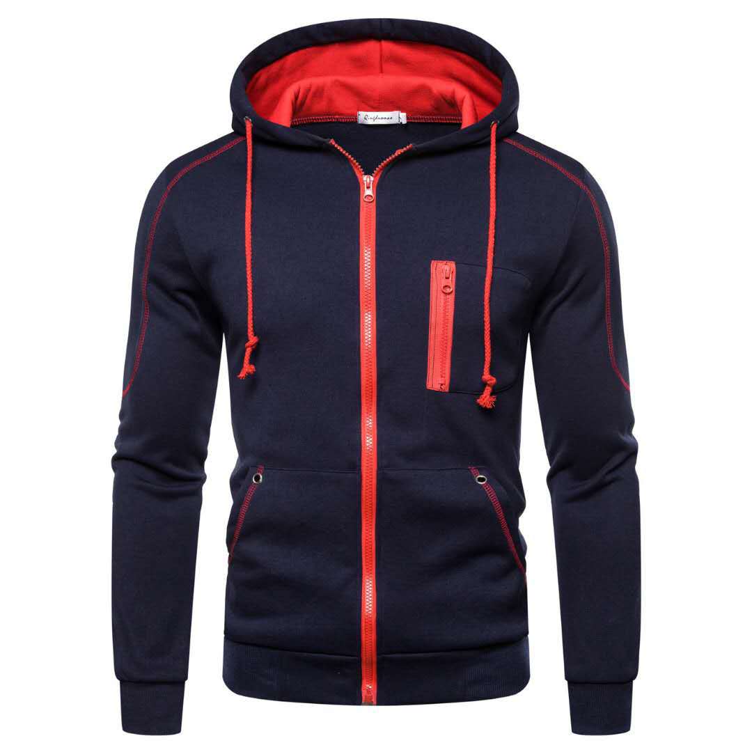 Jesienny i zimowy męski sweter Outdoor Sports Jogging trening Fitness sweter dorywczo bluza z kapturem kurtka z kapturem bluza: XL / Navy blue