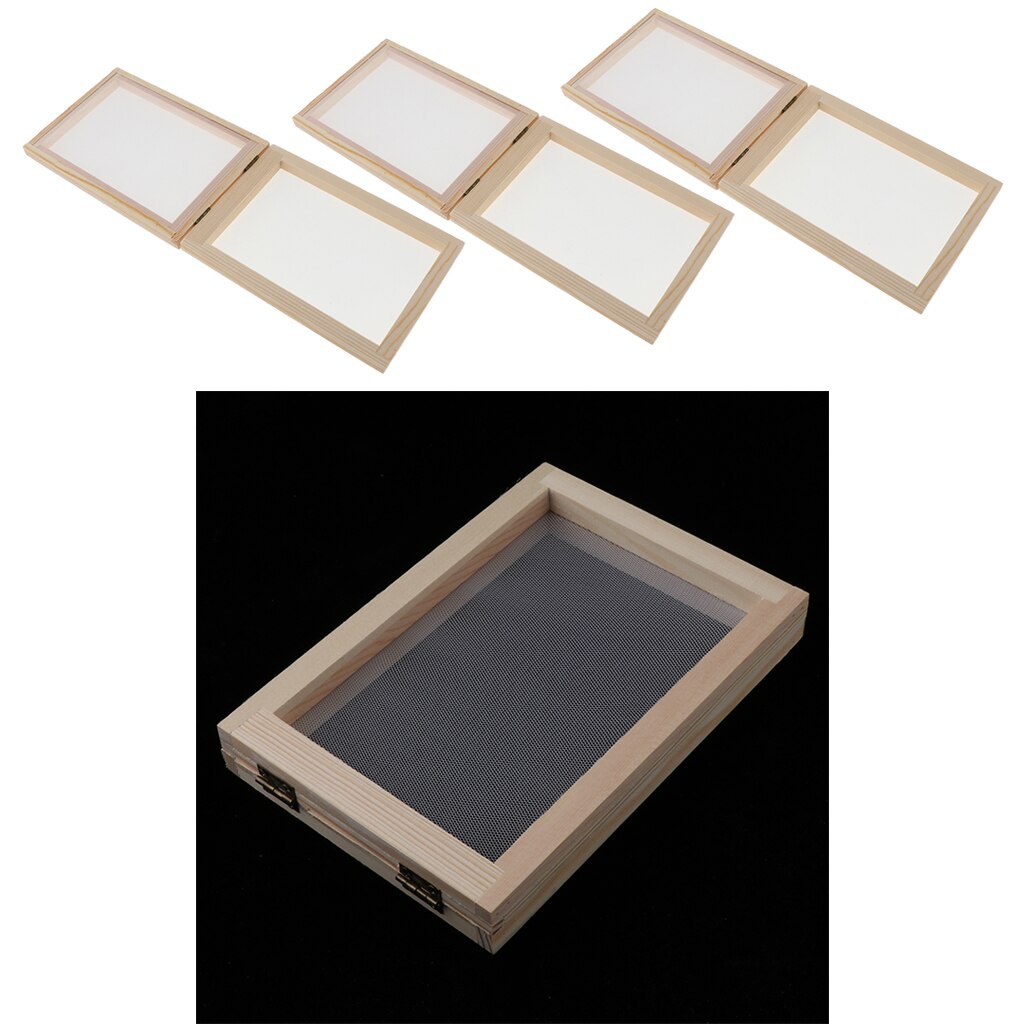 3pcs 2 in 1 Wood Paper Making Frame Papermaking Mold Rectangular Mould Frame
