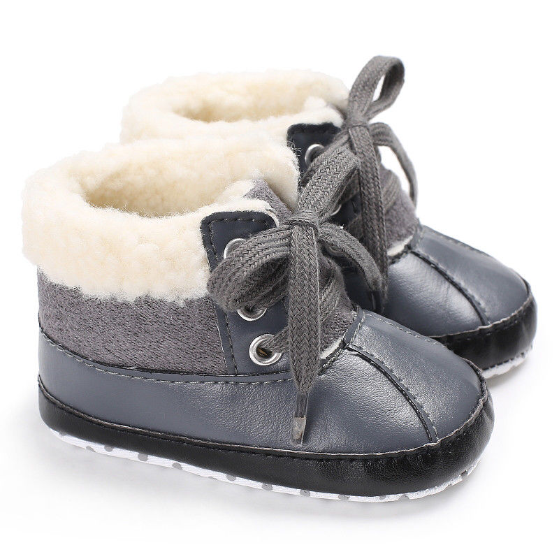 Baby drenge bløde sål krybbe sko varme støvler skridsikre sneakers 0-18m: Grå / 0-6 måneder