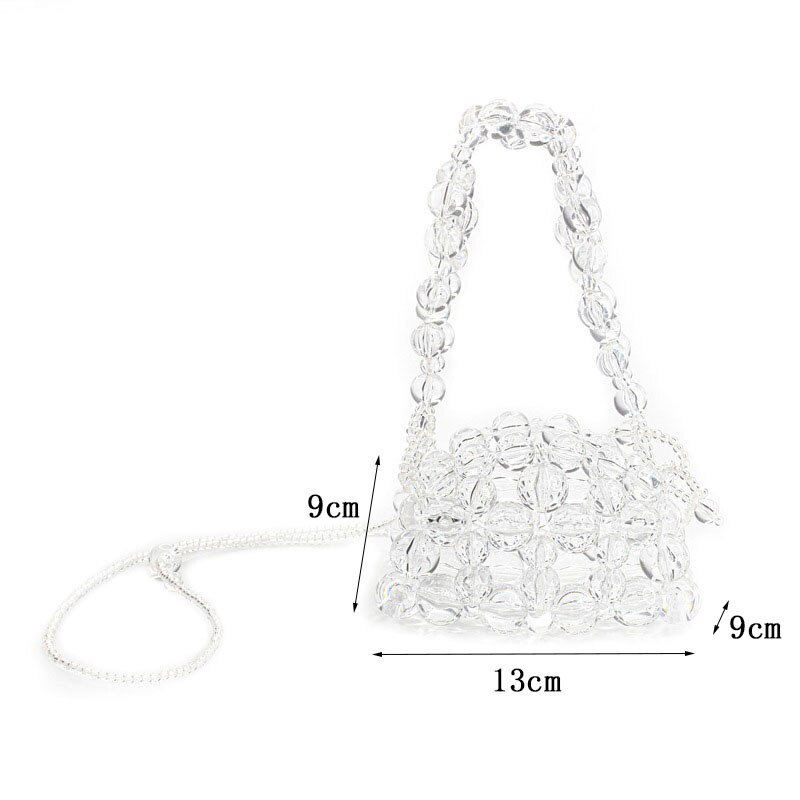 Transparent Shell Bag Independent Lipstick Bag Size Beads Handmade Mini Bead Bag (Three Shoulder Straps + One Hand Strap)