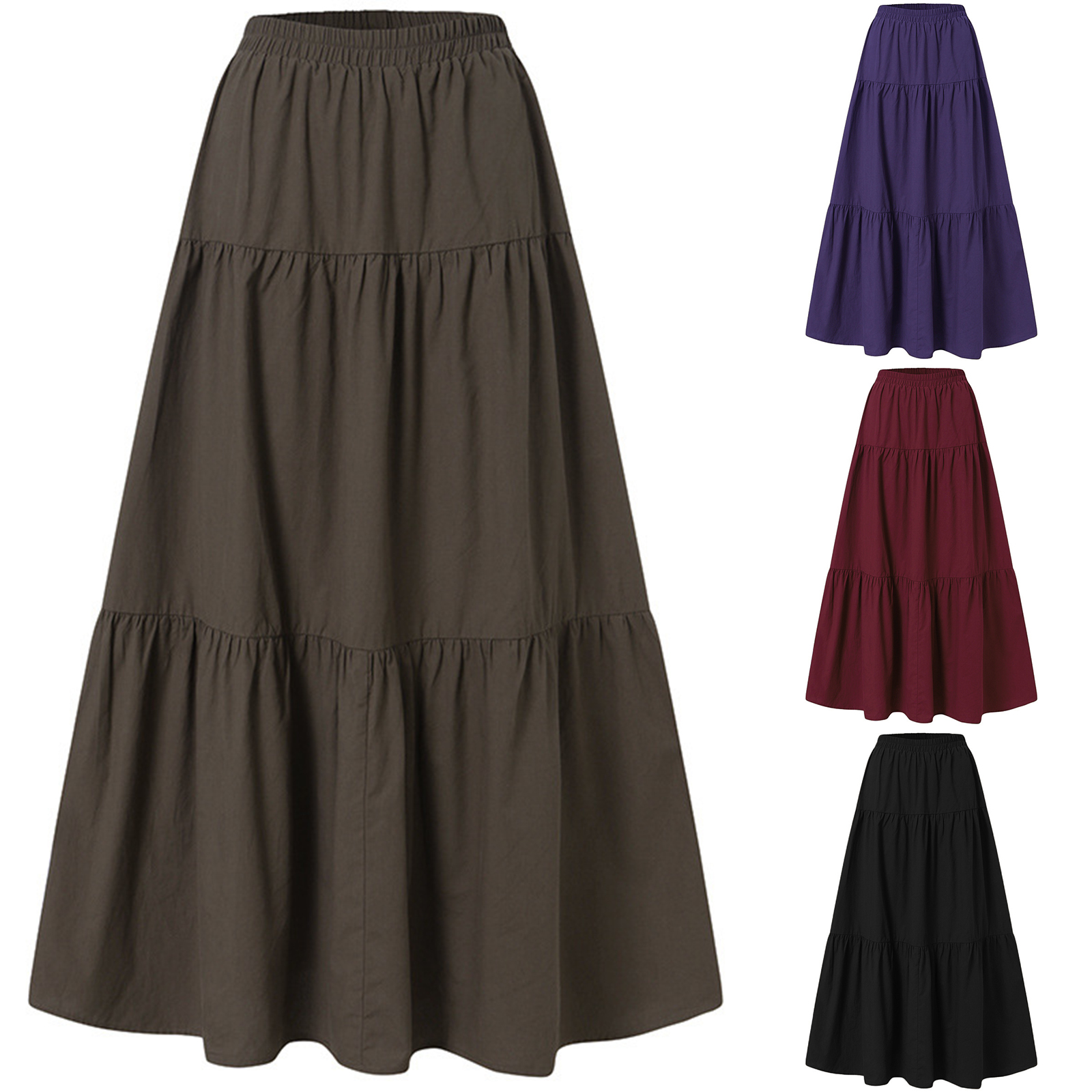 Y2K Aesthetic Fairycore Vintage Pleated Skirt Korean Harajuku Grunge High Waist Long Skirt Retro Ramie Cotton Clothes