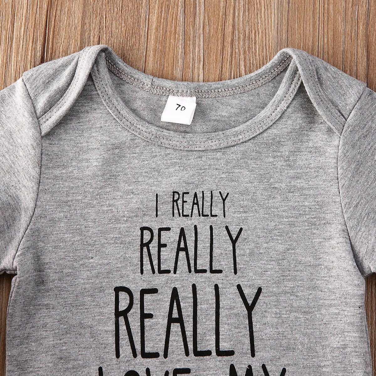 Summer 0-18M Newborn Baby Boys Girls LOVE MY GRANDMA Letter Print Short Sleeve Bodysuit Gray Infant Toddler Outfits