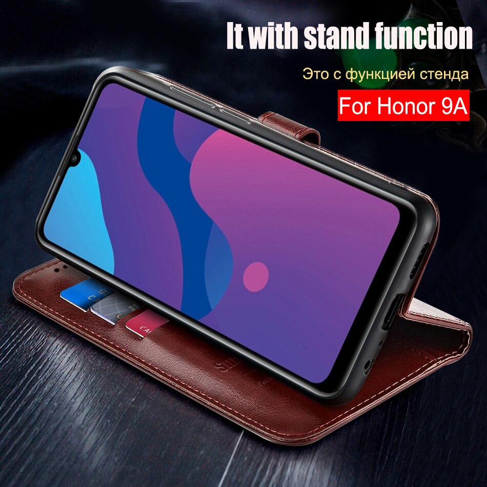 Coque à rabat en cuir pour Huawei Honor 9A, étui portefeuille magnétique