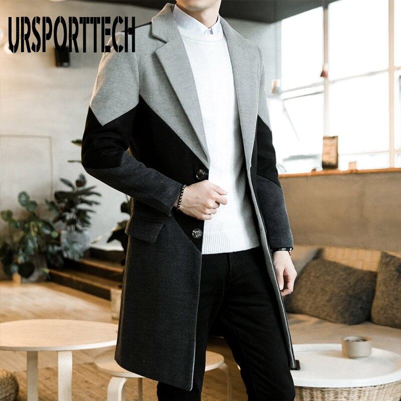 Höst vinter trenchcoat manlig knapp långärmad fitnesskläder varma streetwear herr lång kappa plus storlek 3xl